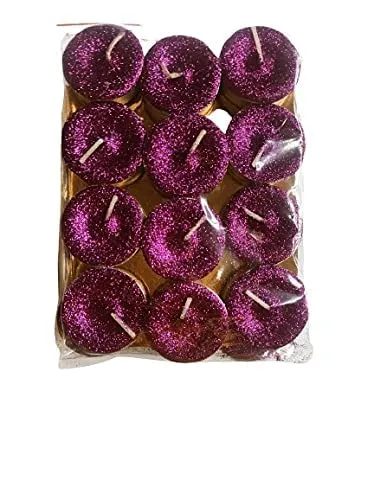 Candle Station Glitter tlight Pack of 60 tlight Purple Candles unscented Burning time 3 to 4 Hours in House 1 Hour in Open air Under Sky katori Size 1.5"x0.5"