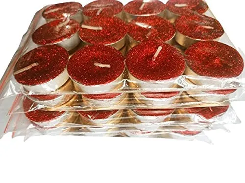 Candle Station Glitter tlight Pack of 60 tlight red Candles unscented Burning time 3 to 4 Hours in House 1 Hour in Open air Under Sky katori Size 1.5"x0.5"