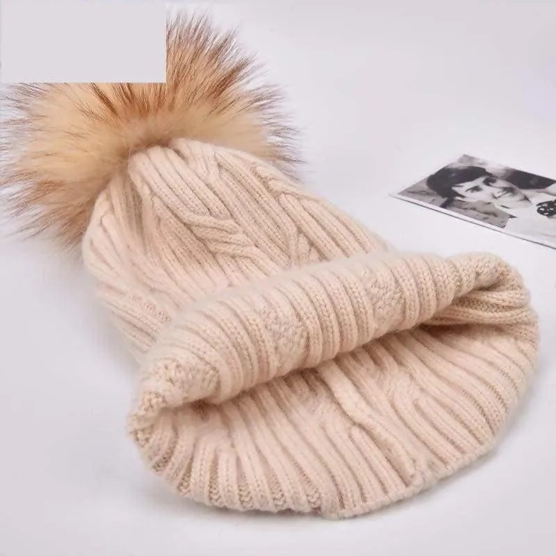 Cashmere Women Knitted Pompom Beanies Winter Hats