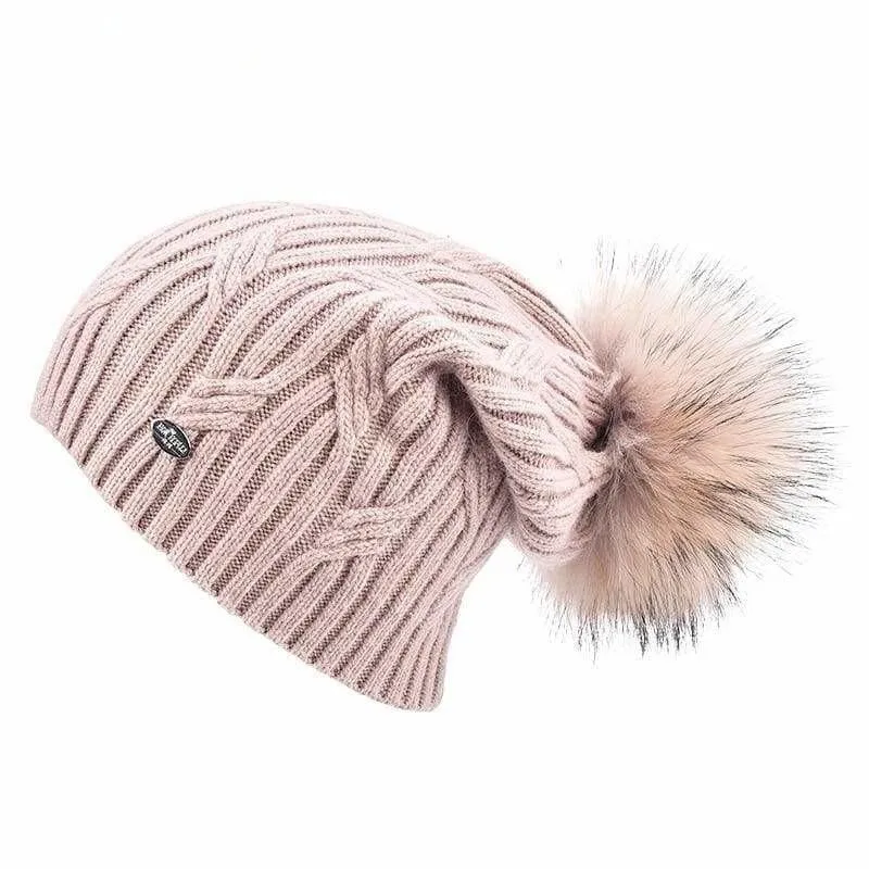 Cashmere Women Knitted Pompom Beanies Winter Hats