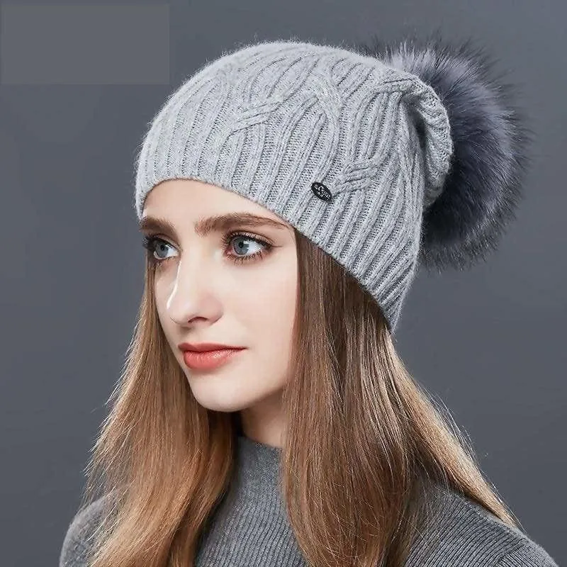 Cashmere Women Knitted Pompom Beanies Winter Hats