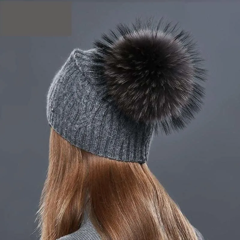 Cashmere Women Knitted Pompom Beanies Winter Hats