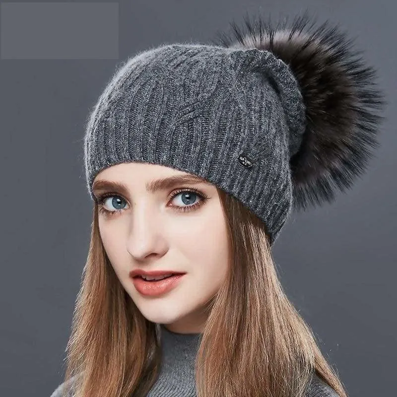 Cashmere Women Knitted Pompom Beanies Winter Hats