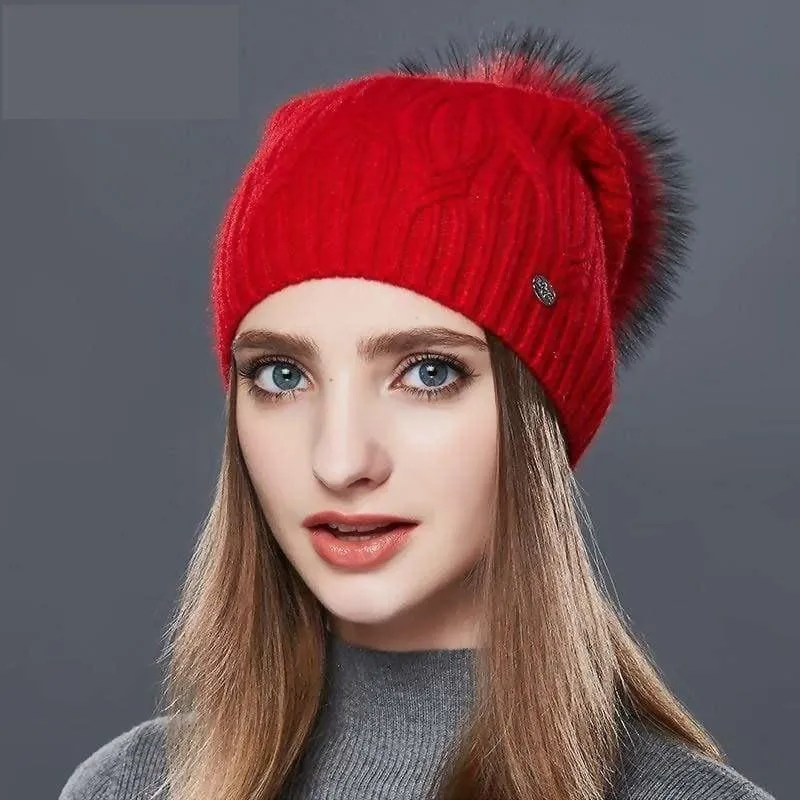 Cashmere Women Knitted Pompom Beanies Winter Hats