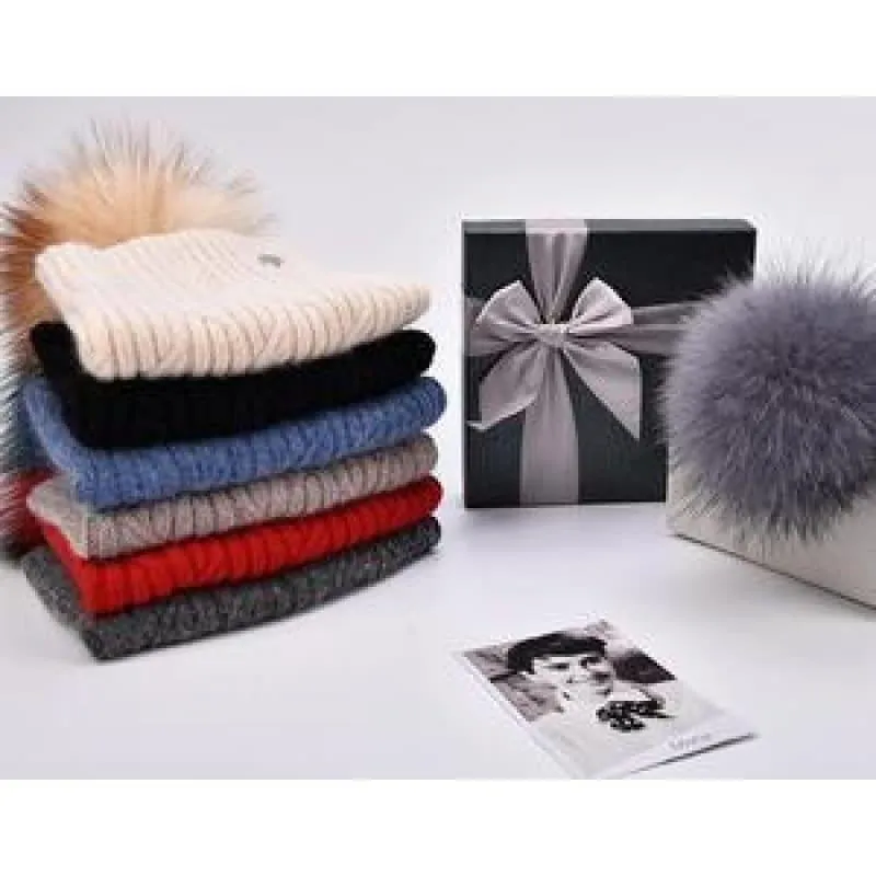 Cashmere Women Knitted Pompom Beanies Winter Hats