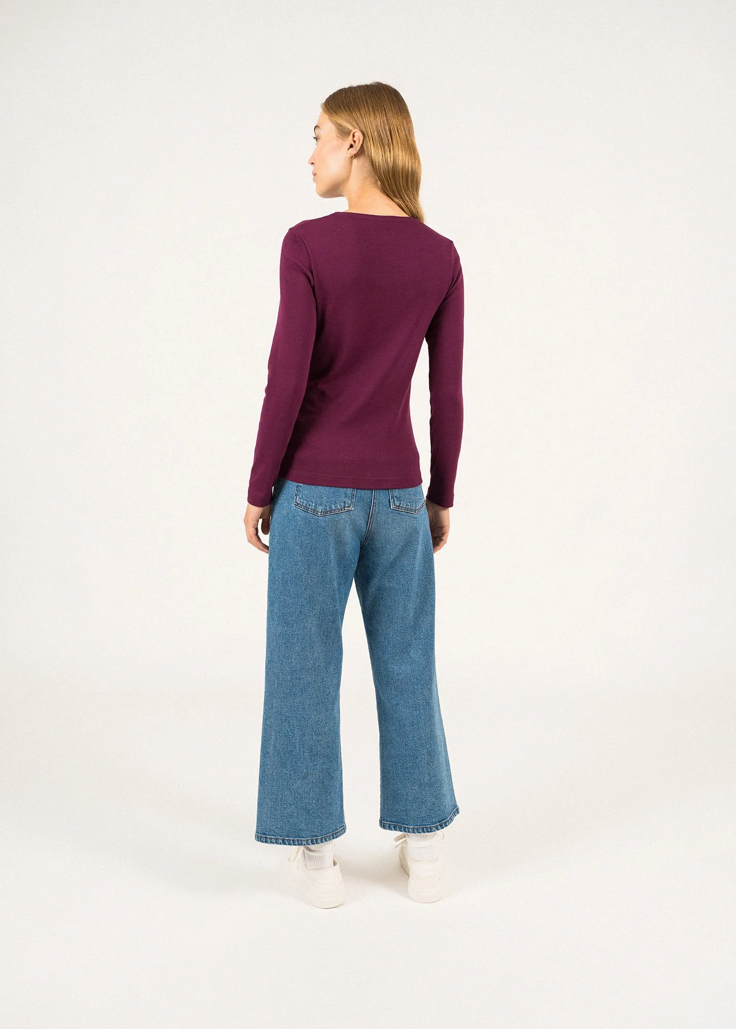 Celina long sleeve t-shirt - round neck, in cotton (PRUNE)