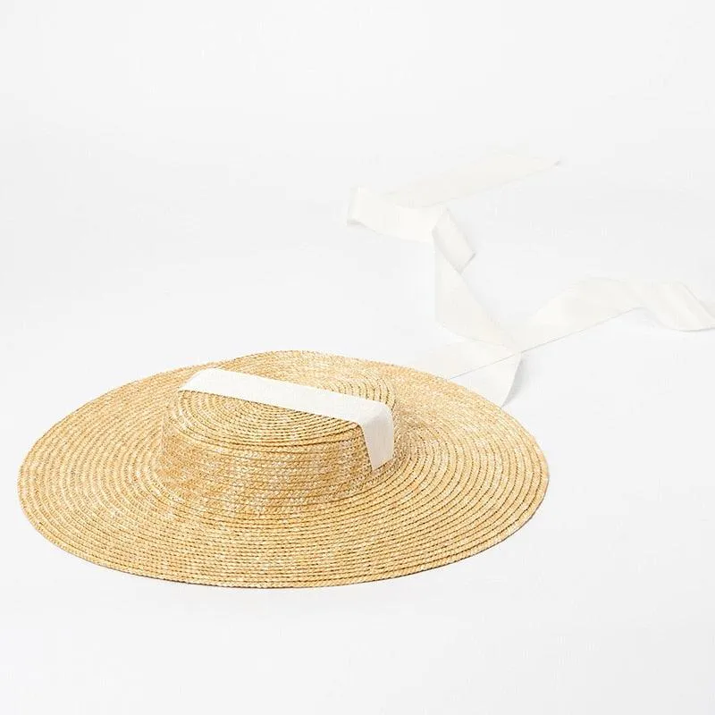 Chic Wide Brim Natural Straw Hat with Elegant Ribbon