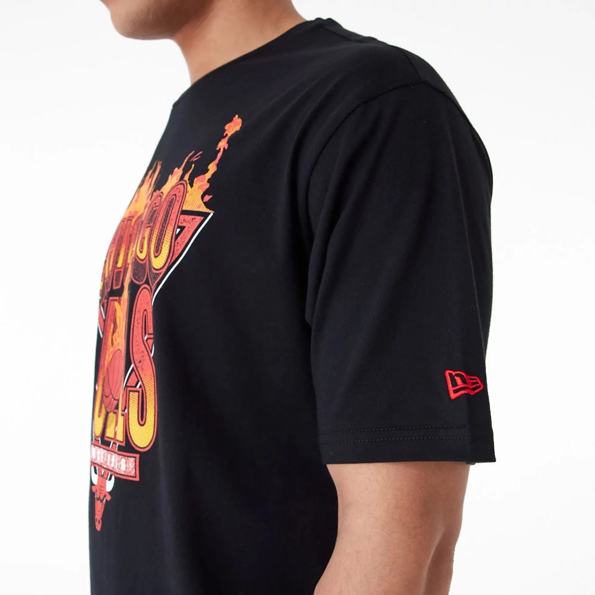 Chicago Bulls NBA Flame Graphic Black Oversized T-Shirt