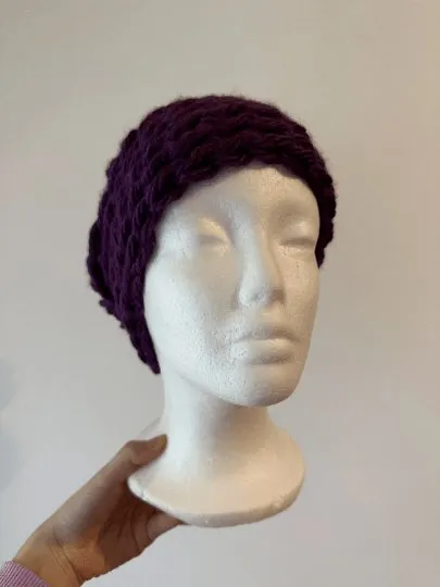 Chunky crochet purple Beanie | Crochet Beret | Slouchy Hat in dark purple | Knit beanie super chunky | cozy winter beret hat