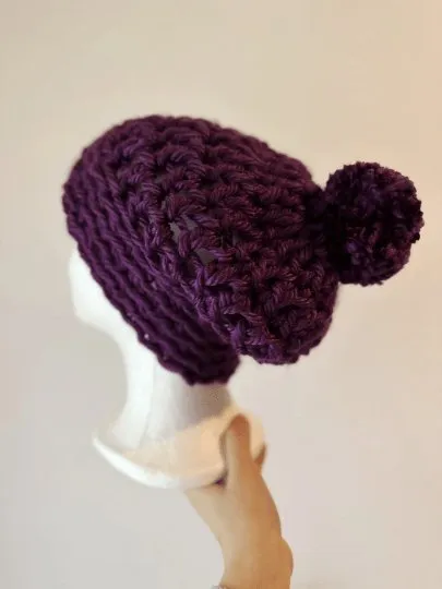 Chunky crochet purple Beanie | Crochet Beret | Slouchy Hat in dark purple | Knit beanie super chunky | cozy winter beret hat