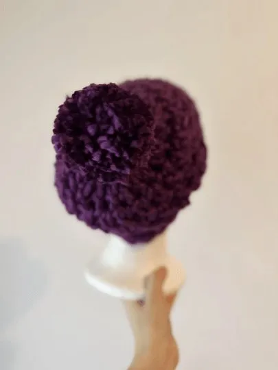 Chunky crochet purple Beanie | Crochet Beret | Slouchy Hat in dark purple | Knit beanie super chunky | cozy winter beret hat