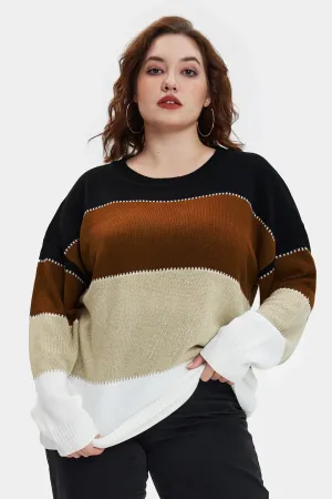 Colorblock Knit Layered Crew Neck Sweater