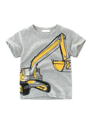 Cool Excavator Print Cotton Tee T-shirt Short-sleeve Top