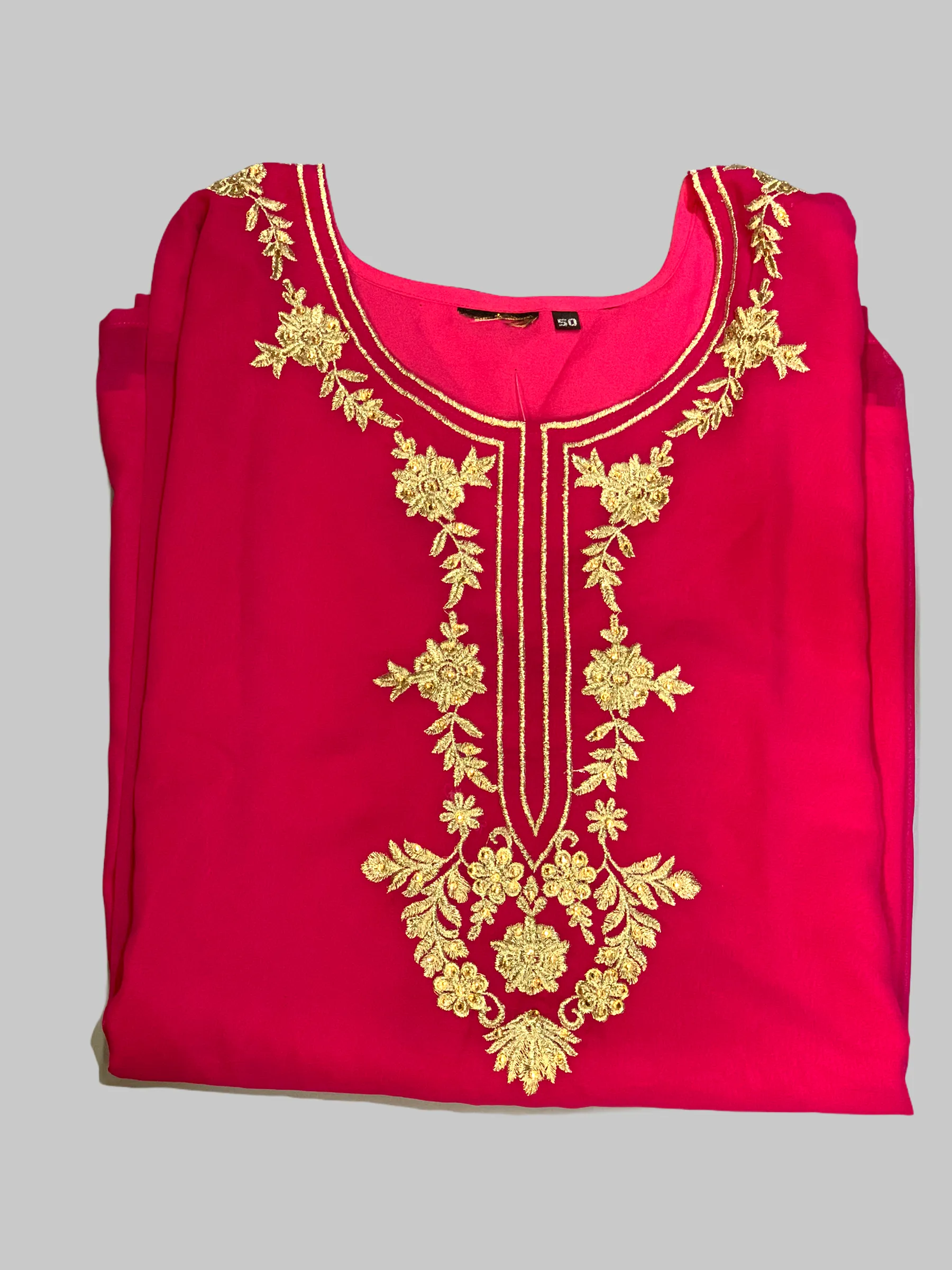 Cotton Chiffon Rosewood Red Embroidered Kurti