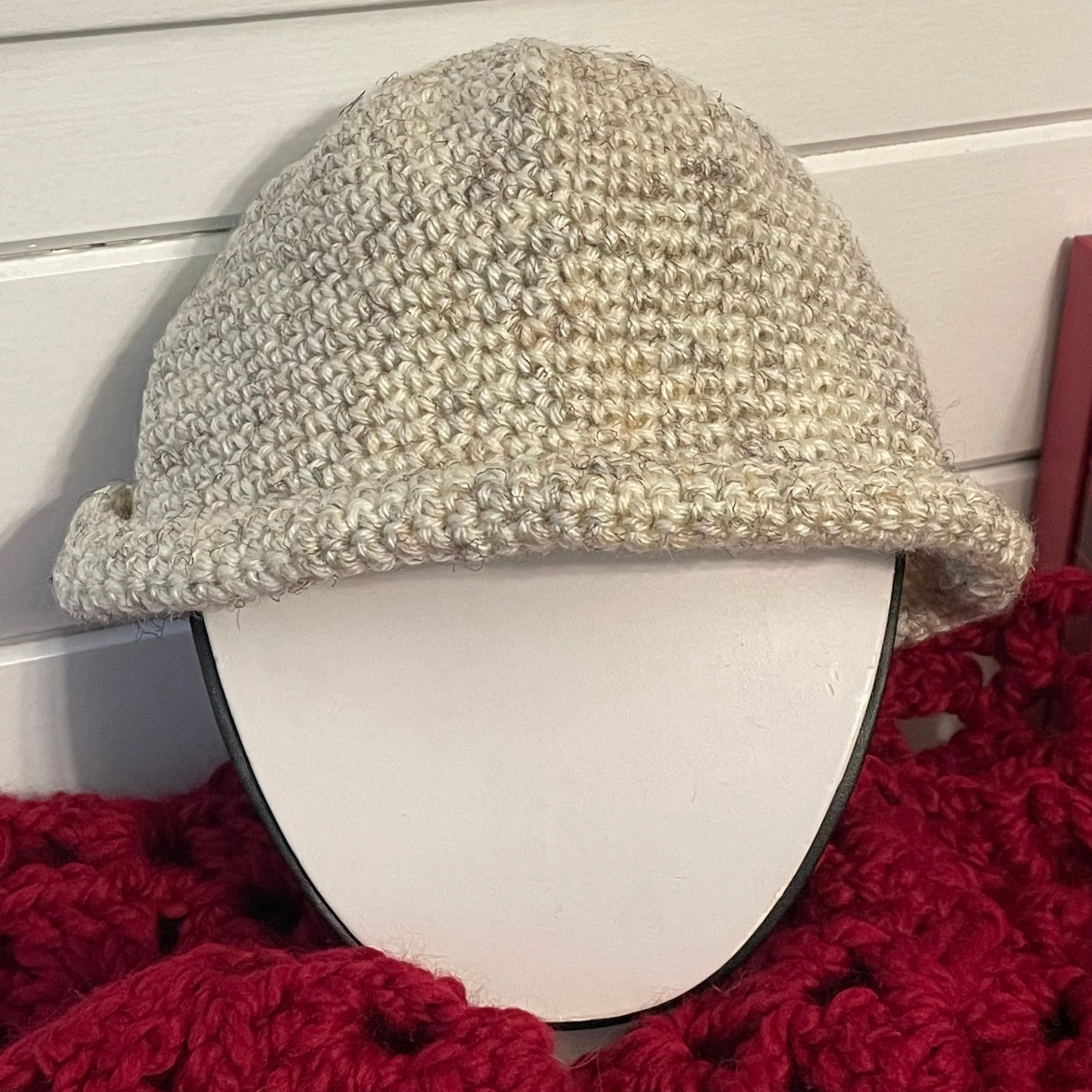 Crochet Rolled Brim Hat in Light Marbled Wheat Hand Crafted Knit Unisex Vintage Retro Style Outdoor Handmade Women Gift Accessory