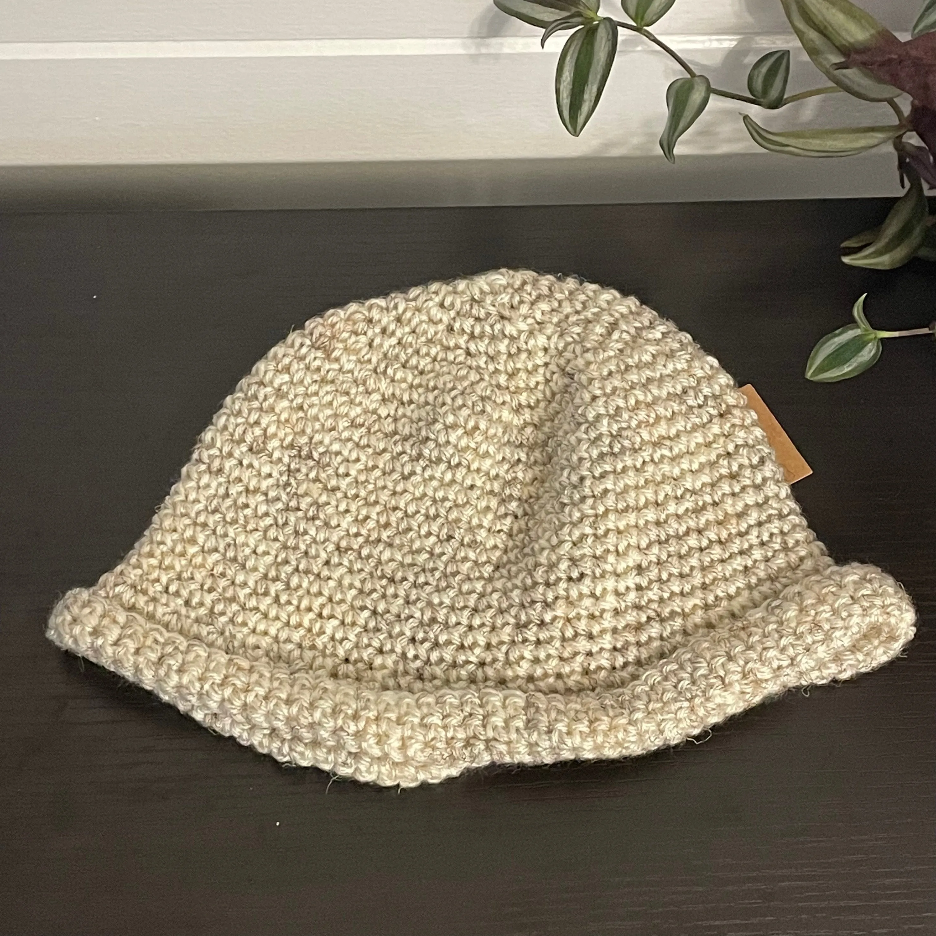 Crochet Rolled Brim Hat in Light Marbled Wheat Hand Crafted Knit Unisex Vintage Retro Style Outdoor Handmade Women Gift Accessory