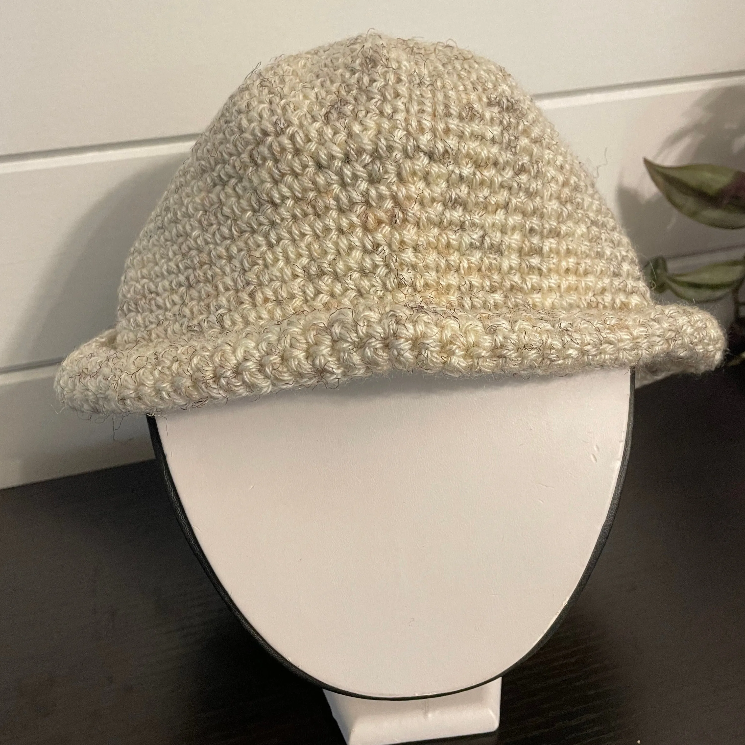 Crochet Rolled Brim Hat in Light Marbled Wheat Hand Crafted Knit Unisex Vintage Retro Style Outdoor Handmade Women Gift Accessory