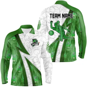 Custom Bowling Long Sleeve Polo Shirt For Men Multicolor Flame Camo Bowling Shirts, Bowling Team Jerseys