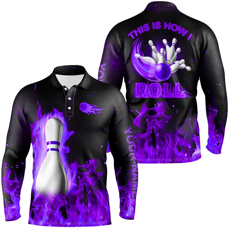 Custom Bowling Polo, Long Sleeve Polo Shirts For Men This Is How I Roll Flame Bowling Team Jerseys