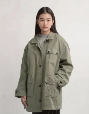 Dark Olive Green Hooded Parka with Waist Belt