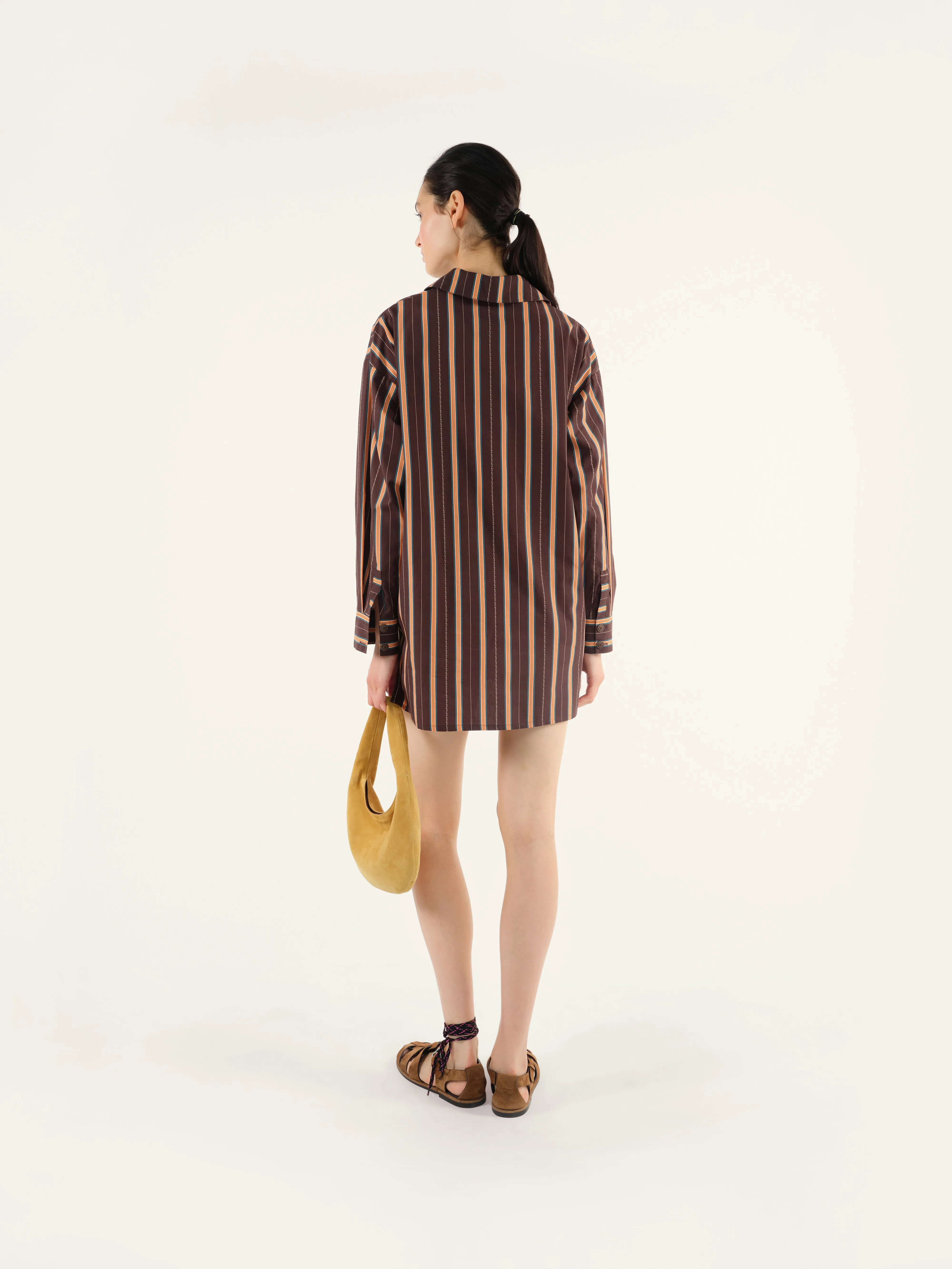 DENNY - Striped open-collar long sleeve tunic