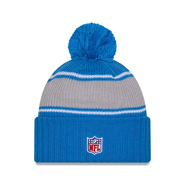 Detroit Lions NFL New Era Men's Light Blue 2024 Sideline Sport Knit Pom Hat