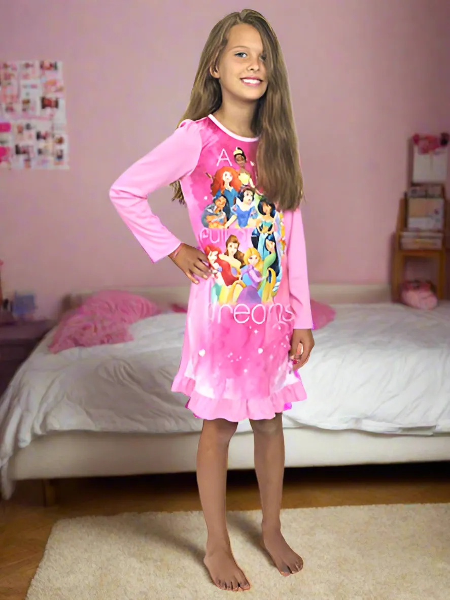 Disney Princess Girls Long Sleeve Nightgown Pajamas