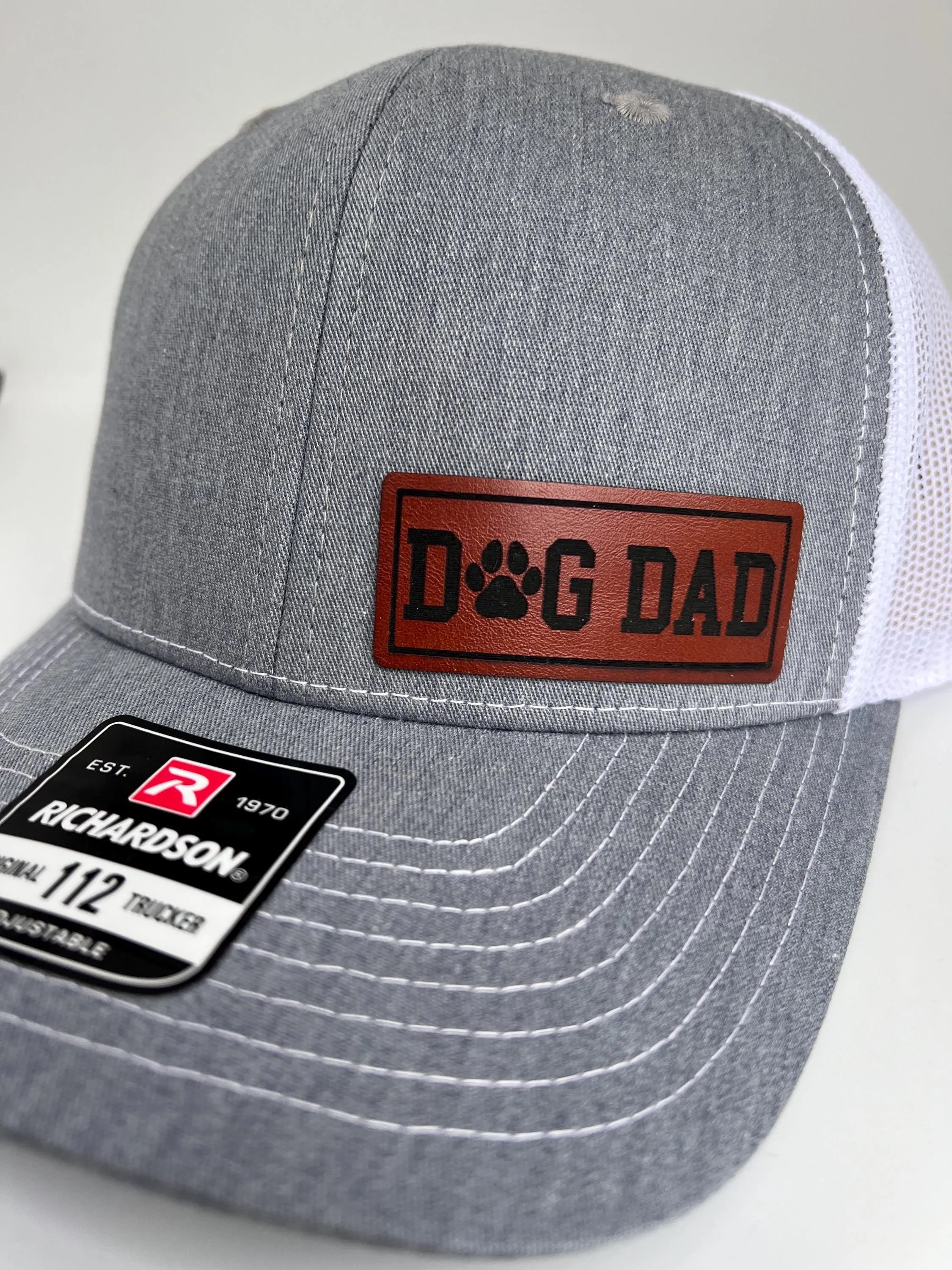 Dog Dad Christmas Hat for Dad. Richardson 112 leather patch trucker hat for Dad. Gift for Pop. Christmas Gift for dad. Dad Hat gift.