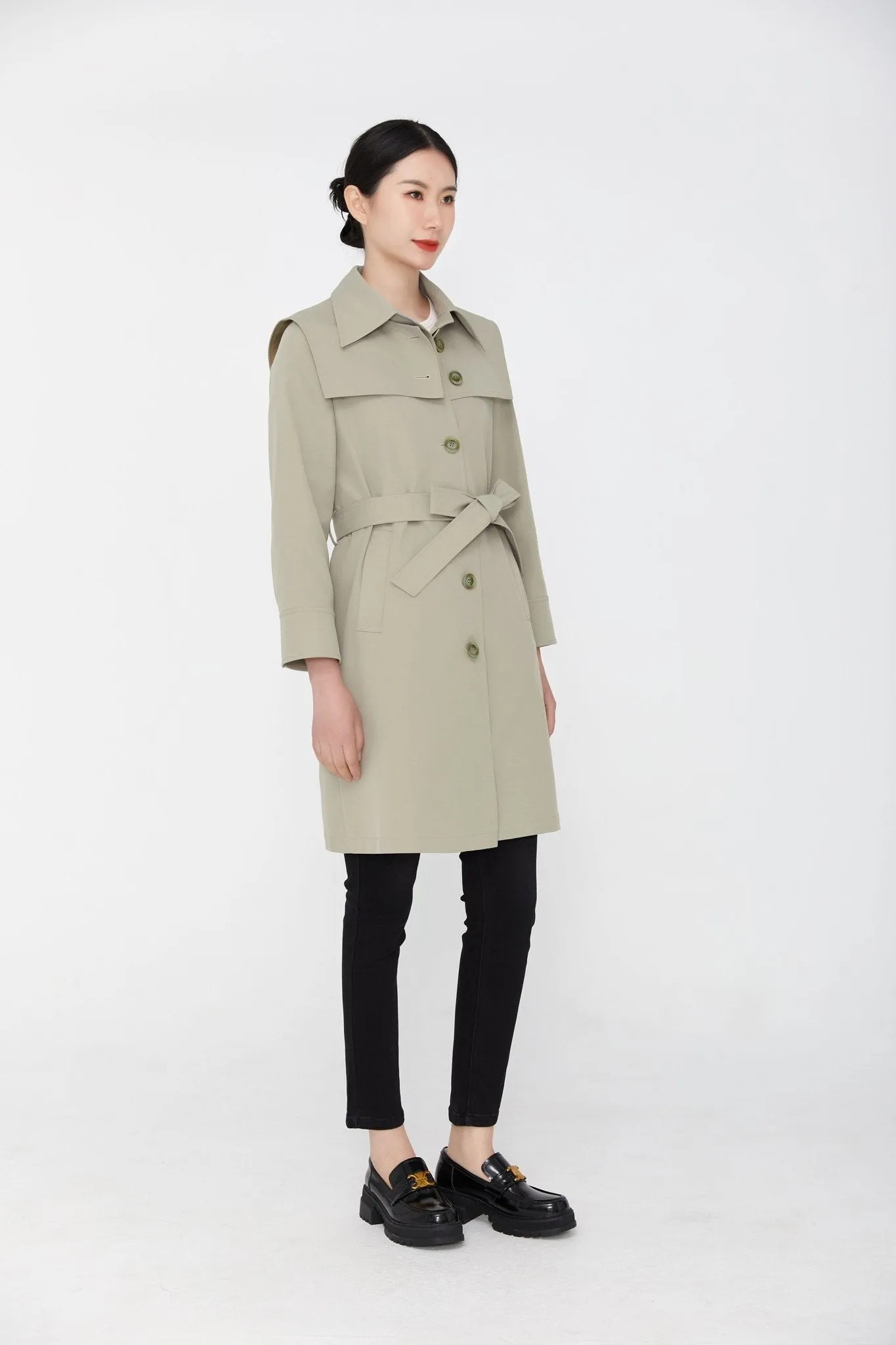 Dolphin Gray Long Belted Trench Coat