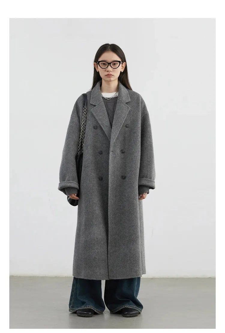 Double breasted oversized chic long wool trench coat