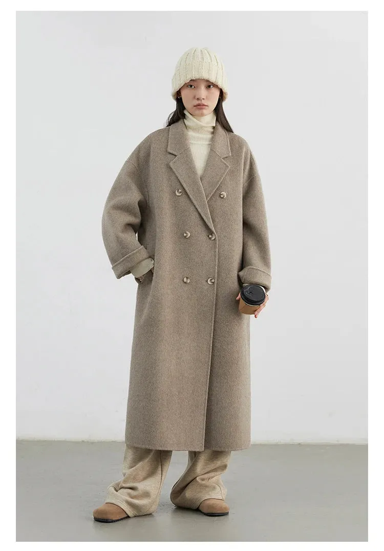 Double breasted oversized chic long wool trench coat