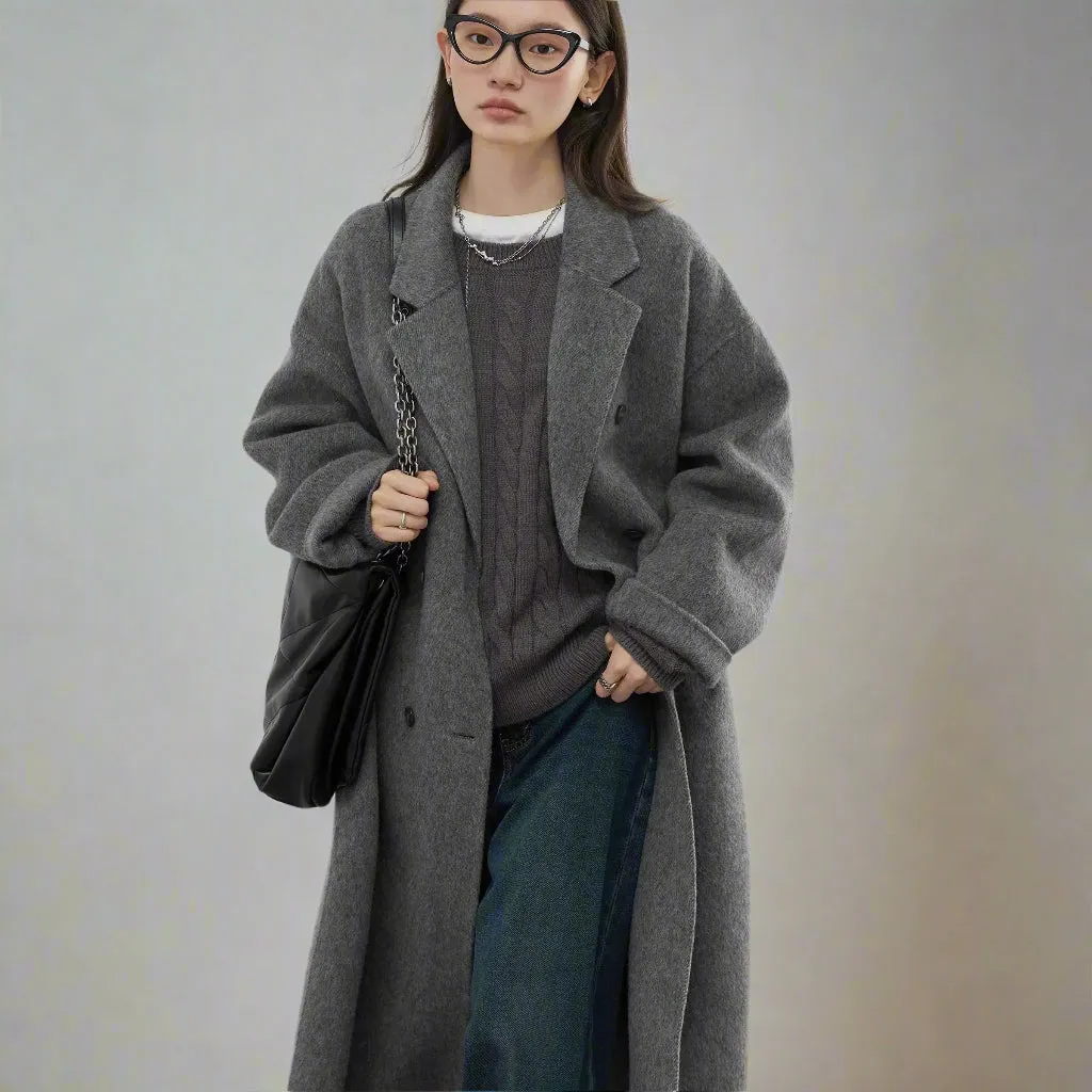 Double breasted oversized chic long wool trench coat