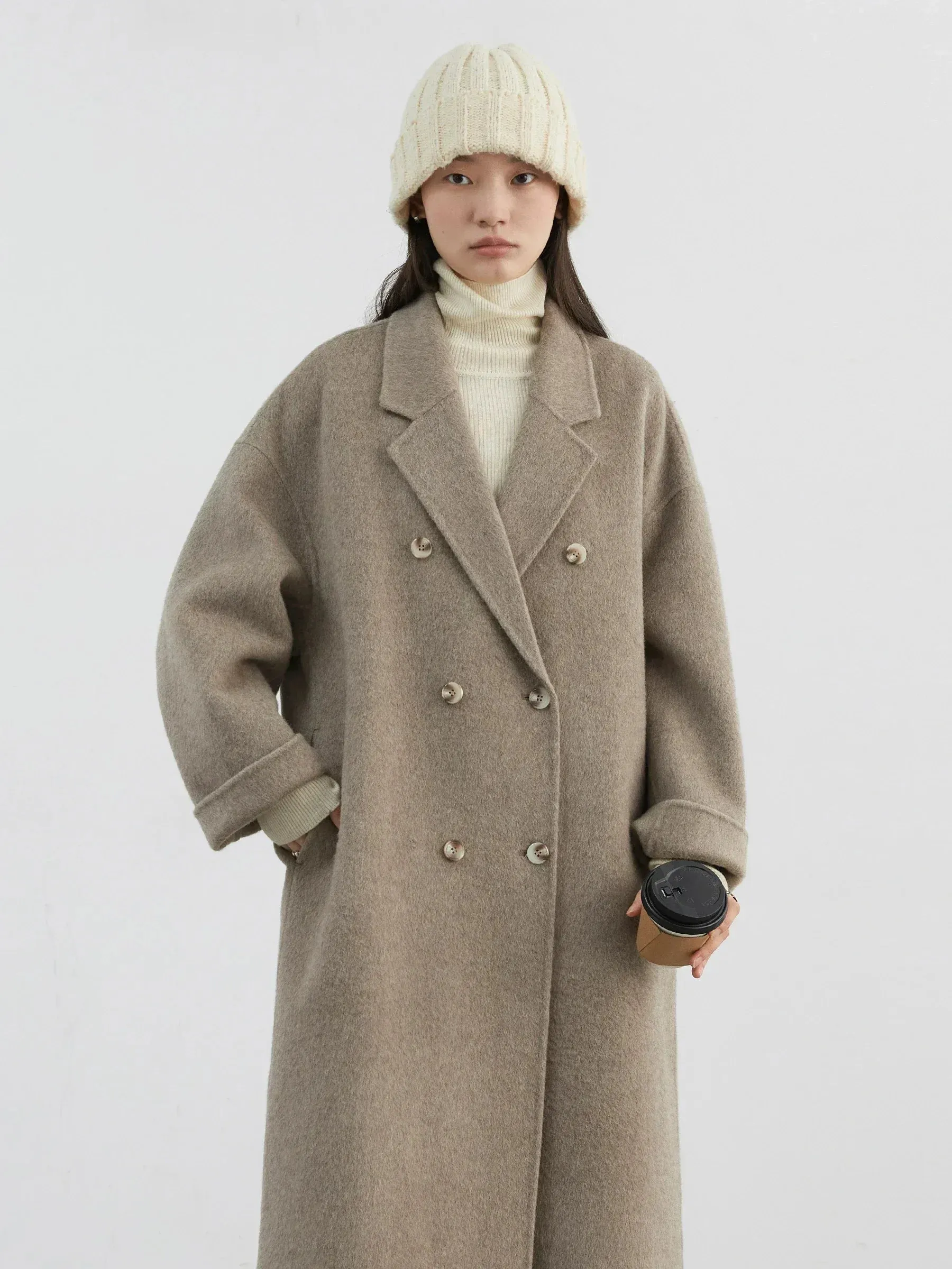 Double breasted oversized chic long wool trench coat