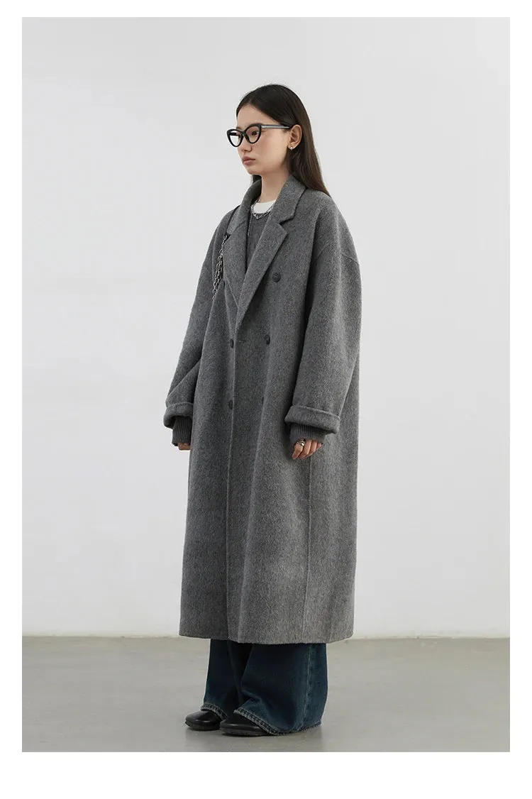 Double breasted oversized chic long wool trench coat