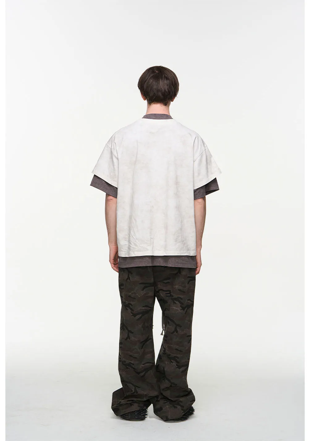 Double layered Damaged short sleeve T-shirt