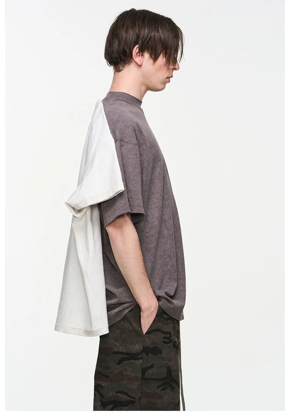 Double layered Damaged short sleeve T-shirt