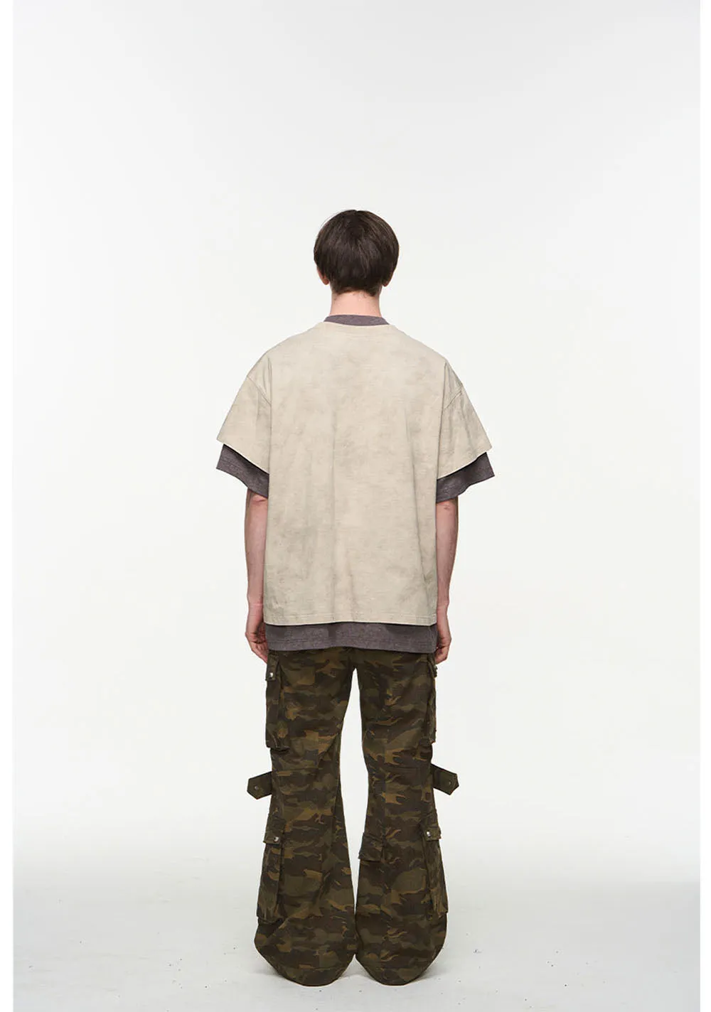 Double layered Damaged short sleeve T-shirt