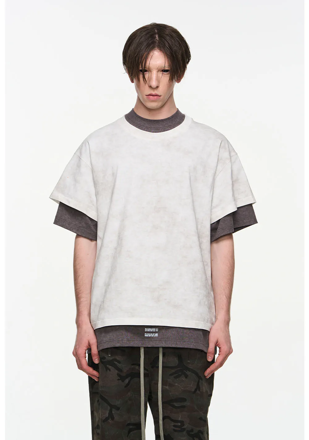 Double layered Damaged short sleeve T-shirt