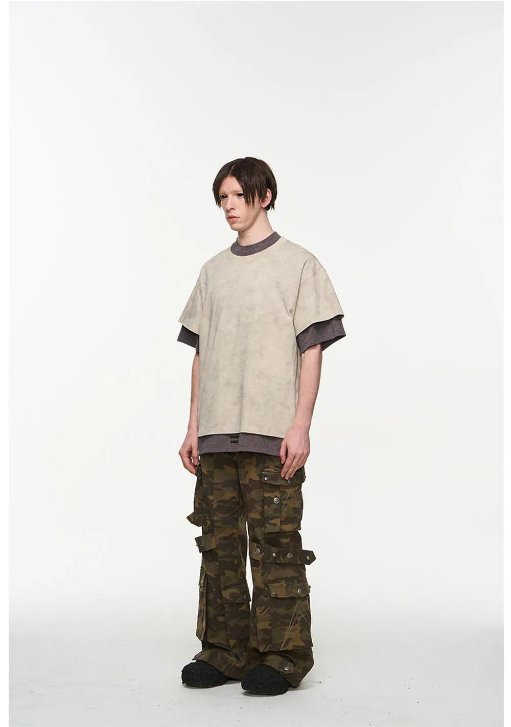 Double layered Damaged short sleeve T-shirt