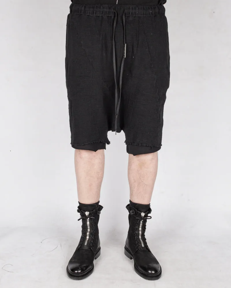 Double layered knitted linen shorts black