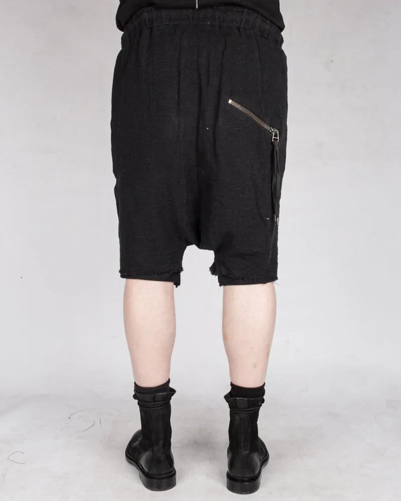 Double layered knitted linen shorts black