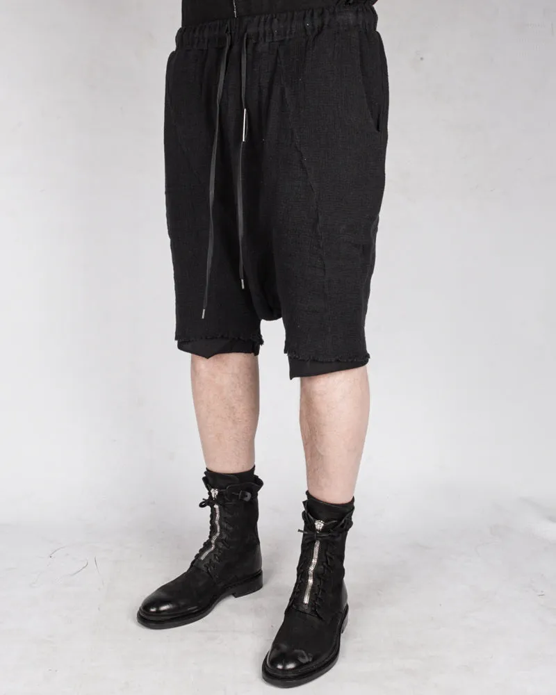 Double layered knitted linen shorts black