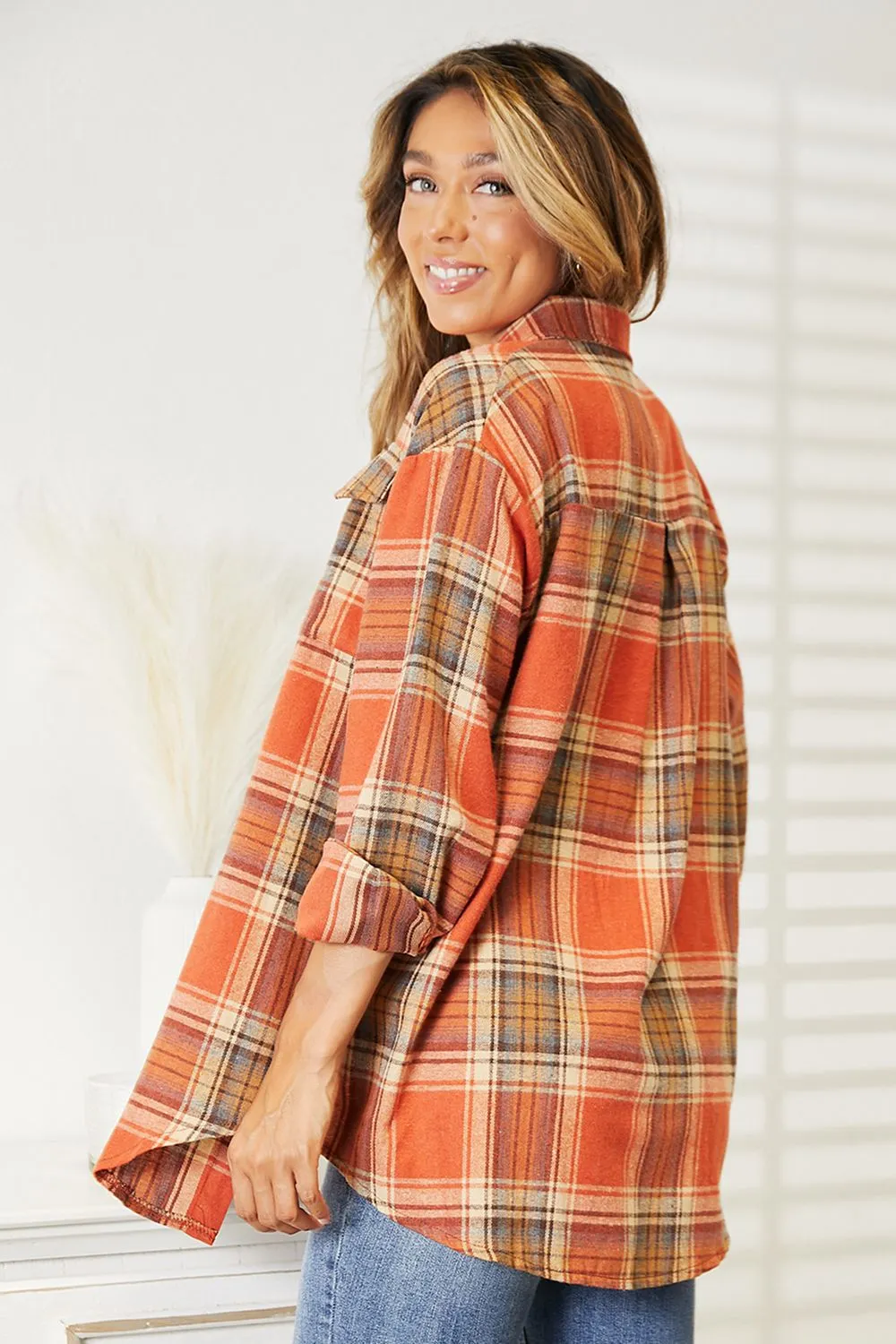 Double Take Plaid Dropped Shoulder Shirt