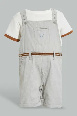 Ecru Dungaree With White T-Shirt For Baby Boys (2 Piece)