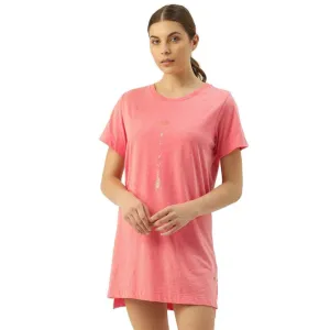 ENAMOR-E061 TUNIC TEE â€“ SOLID | SHORT SLEEVE TUNIC TEE WITH SIDE SLIT & MINDFUL GRAPHIC