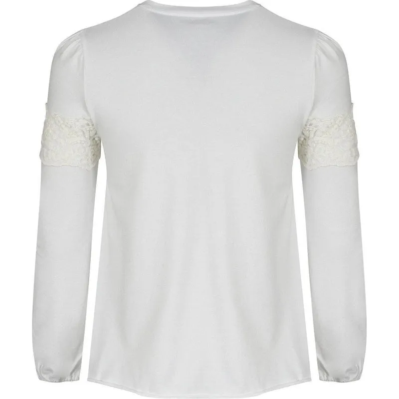 Ermanno Scervino Cream T-Shirt with Lace Detail