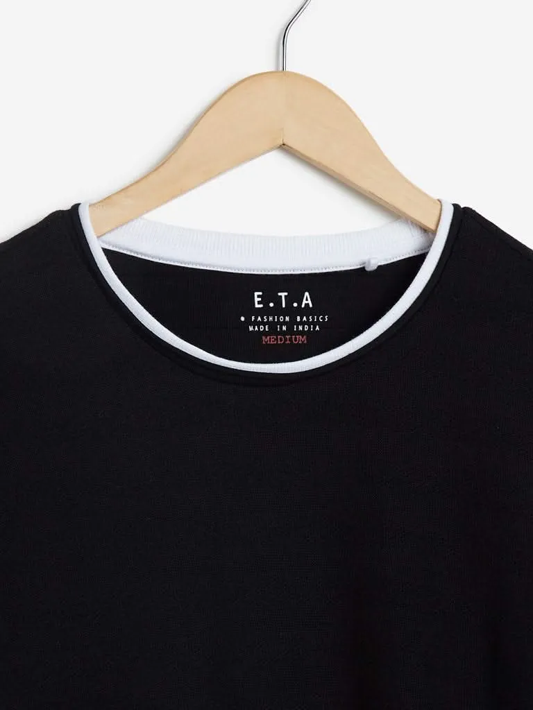 ETA Black Slim-Fit Self-Textured T-Shirt