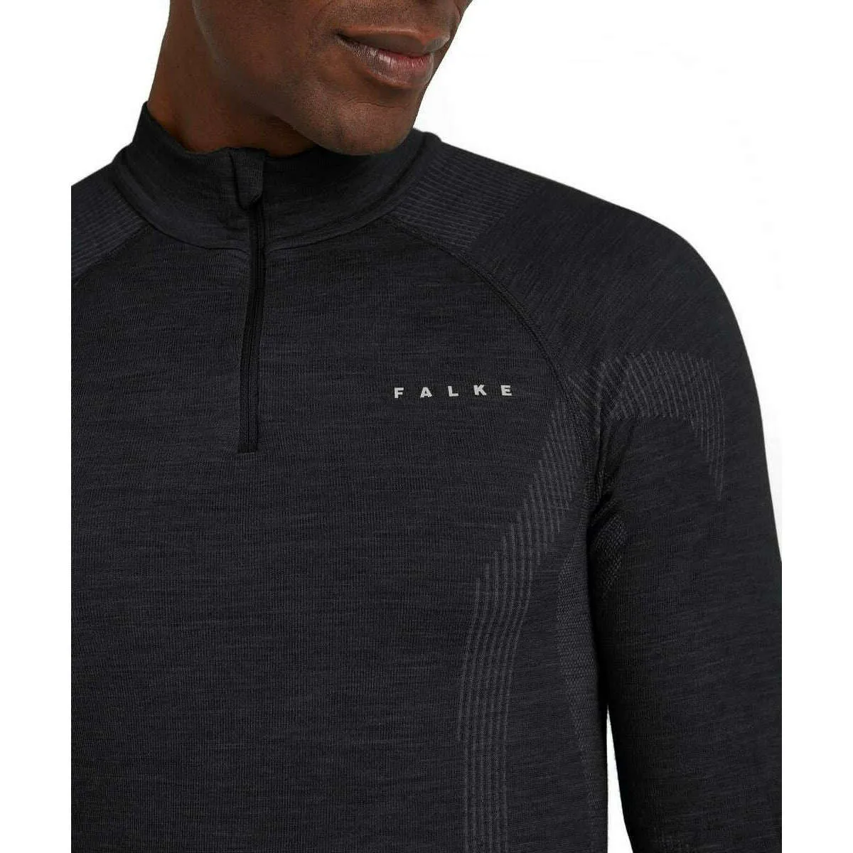 Falke Wool Tech Long Sleeve Zip Shirt - Black