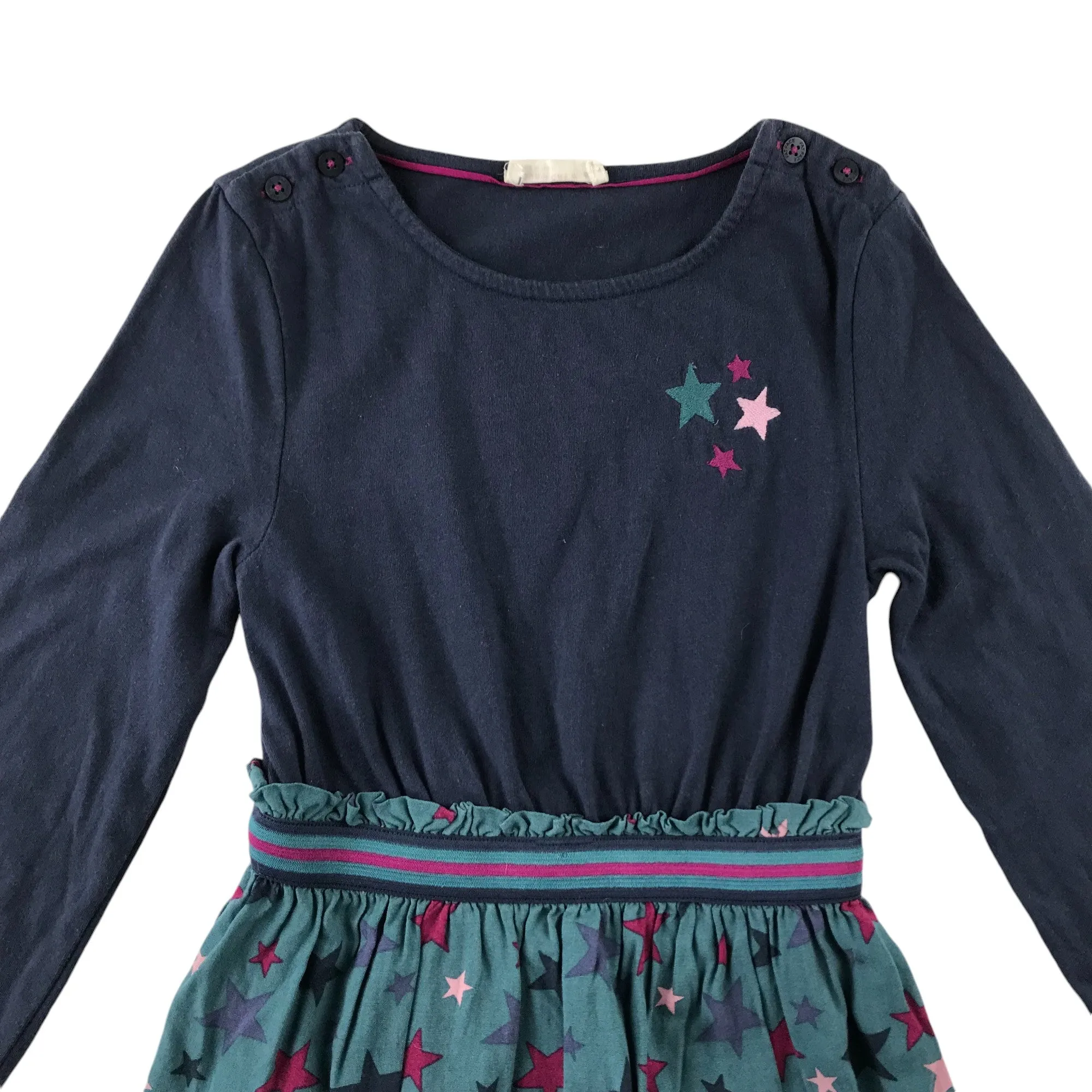 Fatface dress 5-6 years navy and turquoise cotton t-shirt with stars