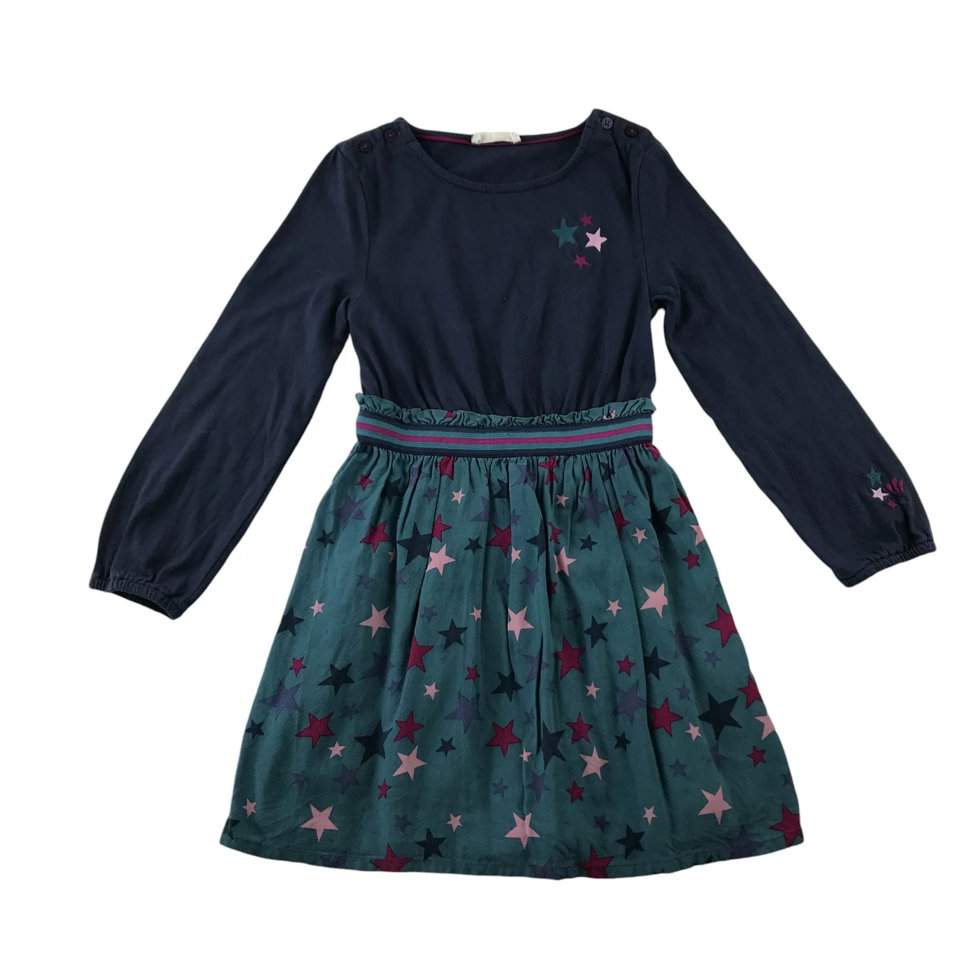 Fatface dress 5-6 years navy and turquoise cotton t-shirt with stars